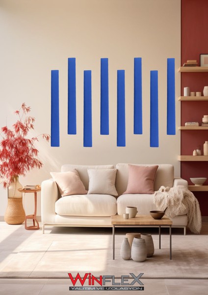 Dikey Akustik Kumaş Kaplı Panel 12 Adet- Mavi RENK(10X100CM)