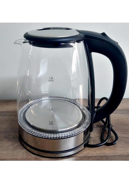 Cam Gövdeli 1.8l Elektrikli Su Isıtıcı 1500W Hızlı Kaynatma LED Işıklı Siyah