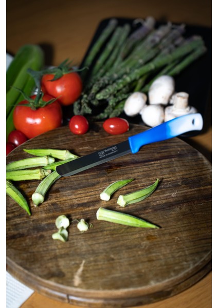 Mavi Ebruli Ava Sebze Bıçağı – Paslanmaz Alman Çeliği, Ergonomik Sap, 22 cm (Tekli)