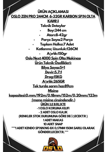 Zen Pro 244CM 6-32GR Oslo Next 4000 Spin Olta Seti fiyatları