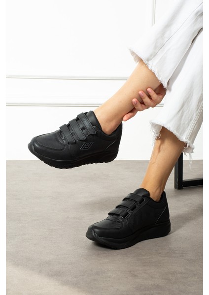 Kadın Siyah Sneaker Kadın Spor Ayakkabı Cırt Cırtlı Günlük Ayakkabı Ortopedik Taban Sneaker Parley