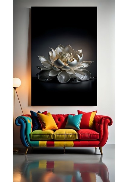 Beyaz Lotus V1 Ev Duvar Salon Güzellik Salonu Ofis Dükkan Dekarasyon Kanvas Tablo
