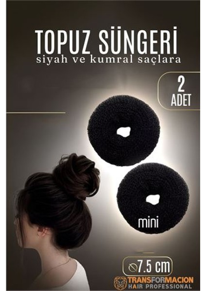 Siyah Mini Saç Topuz Süngeri 2 Adet 7.5 cm Çap 3 cm Kalınlık