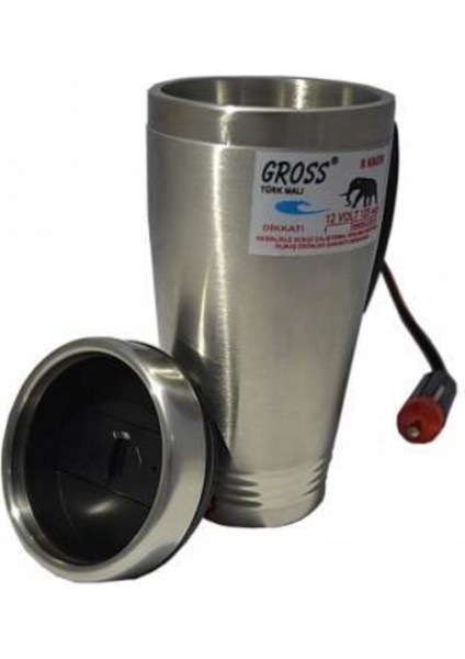 Güçlü 12V Araç Su Isıtıcı 450 ml Termos Kettle Gri
