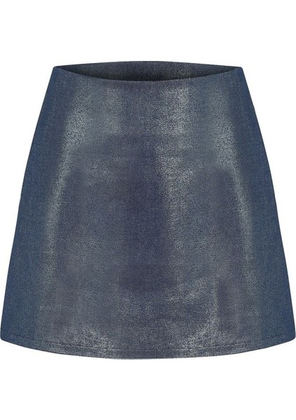 Rapollo Denim Lacivert Varak Baskılı Parlak Etek modelleri