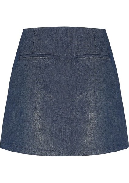 Rapollo Denim Lacivert Varak Baskılı Parlak Etek fırsatları