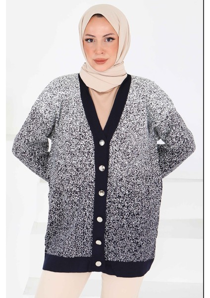 Düğmeli Kırçıllı Triko Hırka Lacivert - 27708 modelleri