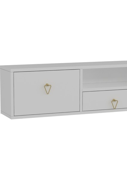 1303DROPDD-1 Duvara Montaj Tv Sehpası Beyaz-Altın Kulp fırsatları