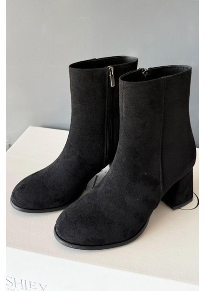 Kadın Marta Siyah Süet 6 cm Kalın Topuklu Yumurta Burun Fermuarlı Bot fırsatları