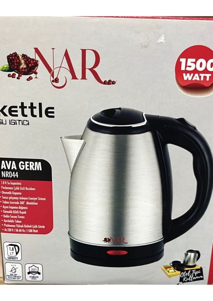 Paslanmaz Çelik Kettle 1,8 Litre 1500 W, Dayanıklı ve Şık Tasarım