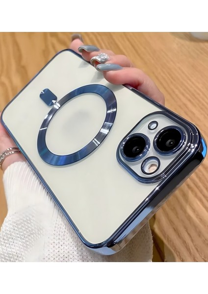 Apple iPhone 13 - 14 Kılıf Kamera Lens Korumalı Magsafe Şarj Kilifi Şeffaf Renkli Yumuşak Kapak