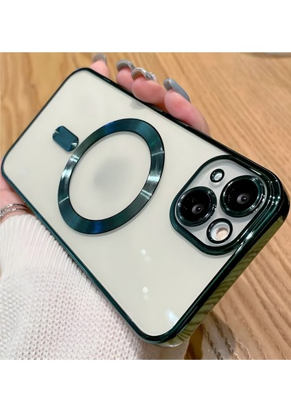 Apple iPhone 13 - 14 Kılıf Kamera Lens Korumalı Magsafe Şarj Kilifi Şeffaf Renkli Yumuşak Kapak