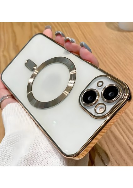 Apple iPhone 13 - 14 Kılıf Kamera Lens Korumalı Magsafe Şarj Kilifi Şeffaf Renkli Yumuşak Kapak