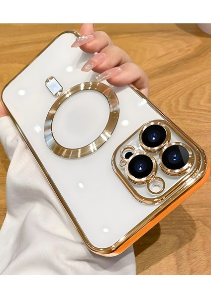 Apple iPhone 13 Pro Max Kılıf Kamera Lens Korumalı Magsafe Şarj Kilifi Şeffaf Renkli Yumuşak Kapak