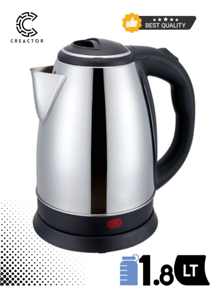 Dayanıklı ve Şık 1.8l Çelik Su Isıtıcı Kettle, Pratik Kullanım Imkanı Sağlar