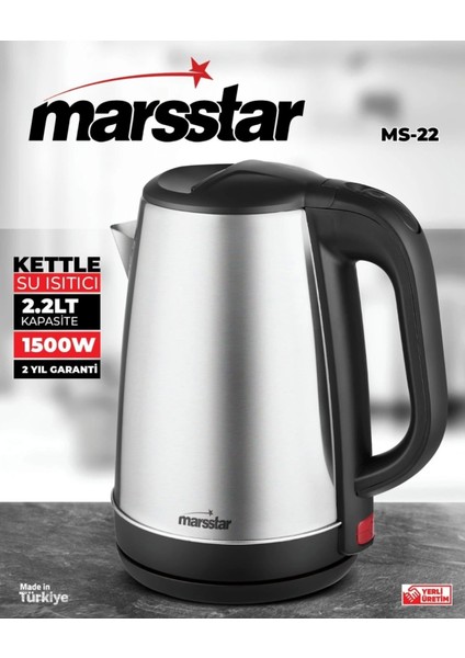 Çelik Su Isıtıcı Kettle 2,2 Lt, Şık ve Dayanıklı Mutfak Gereci fiyatları