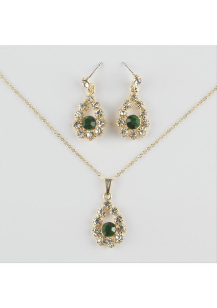 Allzey Taşlı Set Kolye-Yeşil