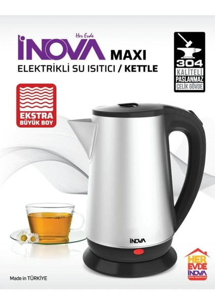 Gri Çelik Kettle, Dayanıklı ve Şık Tasarım ile Hızlı Isıtma