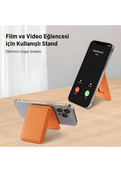Tmw4 Magsafe Uyumlu Kart Taşıma ve Telefon Stand Özellikli Katlanabilir Manyetik Deri Cüzdan Kartlık indirimleri