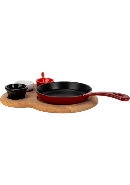 Döküm Yuvarlak Kızartma Tavası Yekpare Saplı Kayın Ahşap Altlık. ÇAP(Ø)16CM. (Bu Ürüne Sos Kapları Dahil Değildir)-Bordo fiyatları