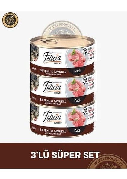 Biftekli-Tavuklu Yetişkin Kedi Konservesi 3X85GR fiyatları