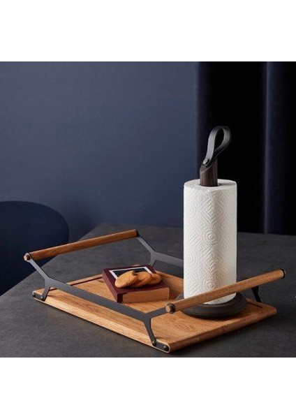 Modern Çay Kahve Kahvaltılık ve Sunum Tepsisi Metal Özel Seri Doğal Ahşap Meşe