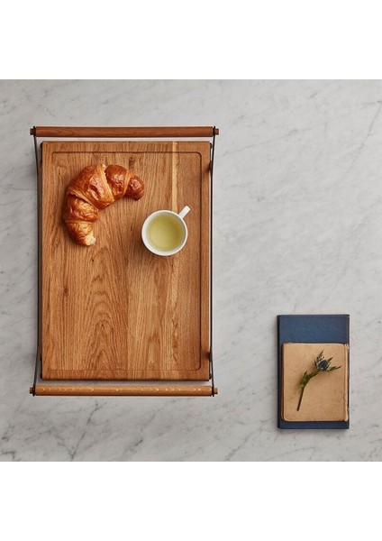 Modern Çay Kahve Kahvaltılık ve Sunum Tepsisi Metal Özel Seri Doğal Ahşap Meşe fırsatları