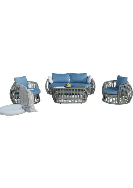 Torino Rattan Bahçe Oturma Grubu 4 Parça – 1 Üçlü, 2 Tekli, 1 Sehpa