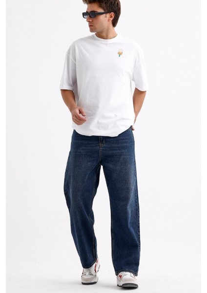 Erkek Mavi Baggy Bol Kot Pantolon Bol Paça modelleri
