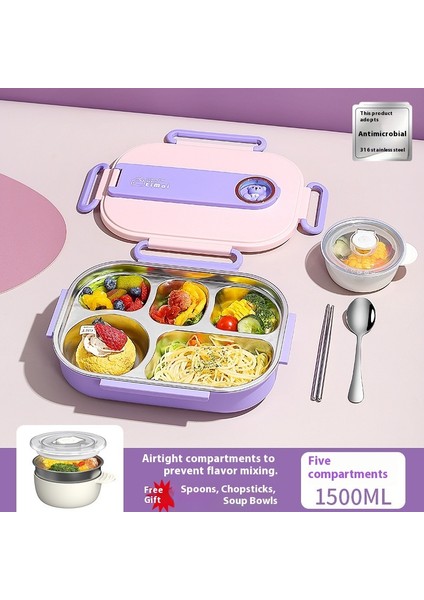 Öğrenci Bölmeli Yemek Tepsisi 316 Paslanmaz Çelik Büyük Kapasiteli Yalıtımlı Yemek Kutusu (Yurt Dışından)