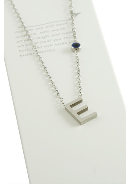 Allzey Gümüş Renkli Harfli Çelik Kolye-E