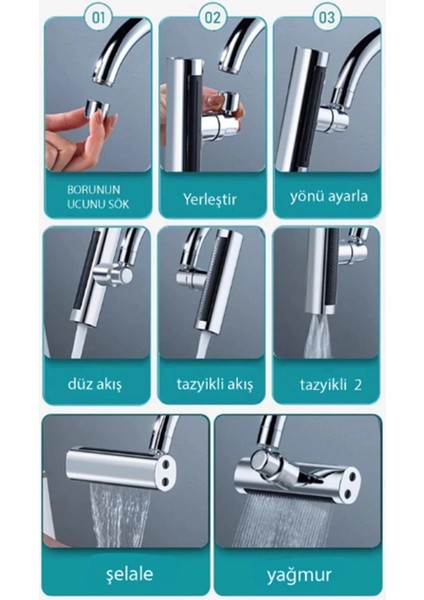 Krom Tasarruflu Şelale Musluk Başlığı 4 Modlu, Ayarlanabilir, Su Tasarrufu Sağlayan Pratik Başlık fiyatları