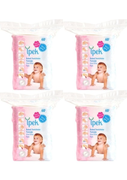 Ipek Bebek Temizleme Pamuğu 60'lı % 100 Saf Pamuk 4 Adet