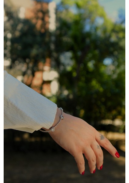 3 Zirkon Kalp Model Kadın Çelik Görünümlü Xp Zincir Bileklik fırsatları