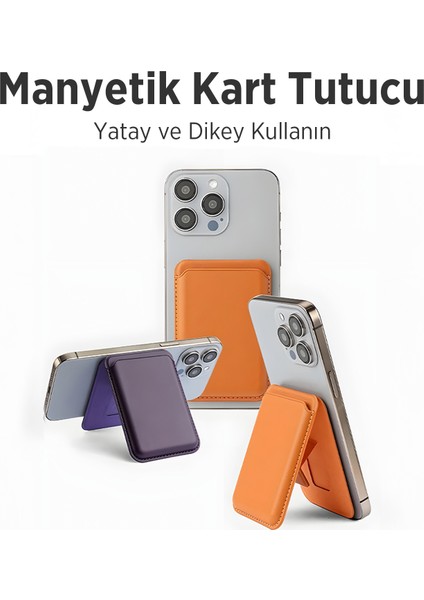 Tmw4 Magsafe Uyumlu Kart Taşıma ve Telefon Stand Özellikli Katlanabilir Manyetik Deri Cüzdan Kartlık modelleri