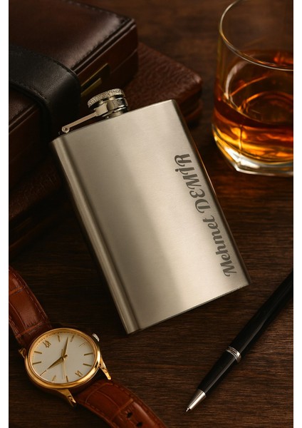 Kişiye Özel Paslanmaz Çelik Cep Matarası – 9 Oz Retro & Klasik Erkek Hediye