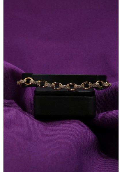 Xp Altın Kaplama Zarif Taş Işlemeli Kadın Çelik Görünümlü Xp Zincir Bileklik