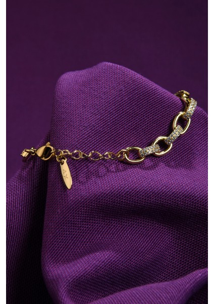 Xp Altın Kaplama Zarif Taş Işlemeli Kadın Çelik Görünümlü Xp Zincir Bileklik fiyatları