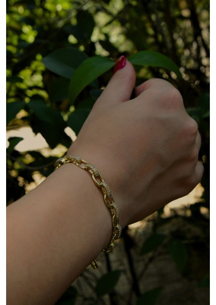 Xp Altın Kaplama Zarif Taş Işlemeli Kadın Çelik Görünümlü Xp Zincir Bileklik modelleri