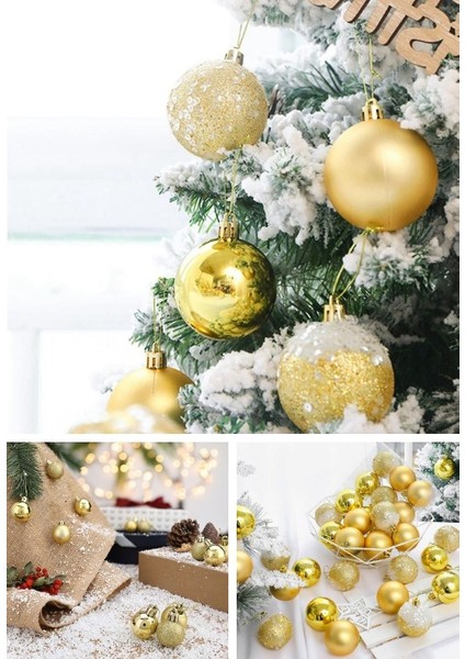 12 Adet Gold 2,5 cm Mini Yılbaşı Topu, Noel Çam Ağacı Topu, Süs Topu