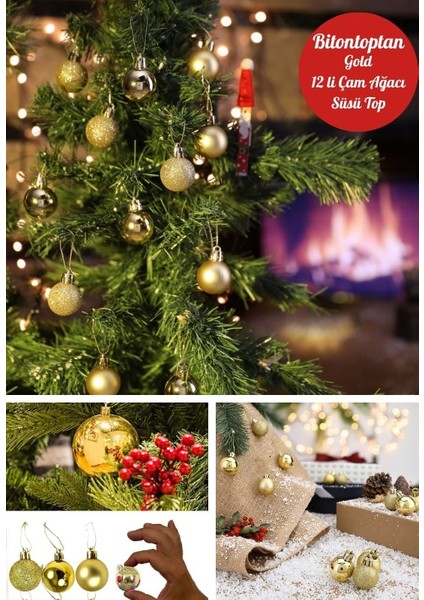 12 Adet Gold 2,5 cm Mini Yılbaşı Topu, Noel Çam Ağacı Topu, Süs Topu modelleri