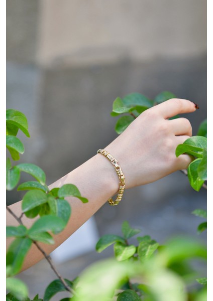 Xp Altın Kaplama Zirkon Taşlı Tırtıl Model Kadın Çelik Görünümkü Xp Zincir Bileklik indirimleri