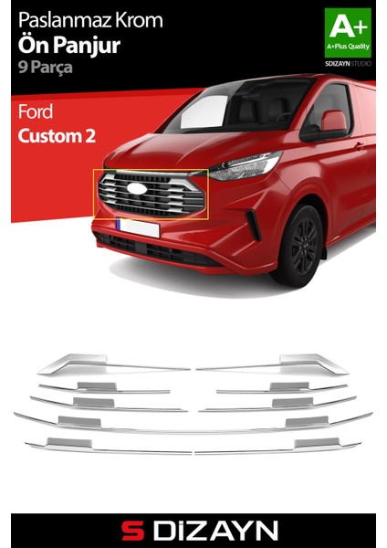 Ford Tourneo Custom 2 Krom Ön Panjur 9 Prç. 2023 Üzeri A+ Kalite