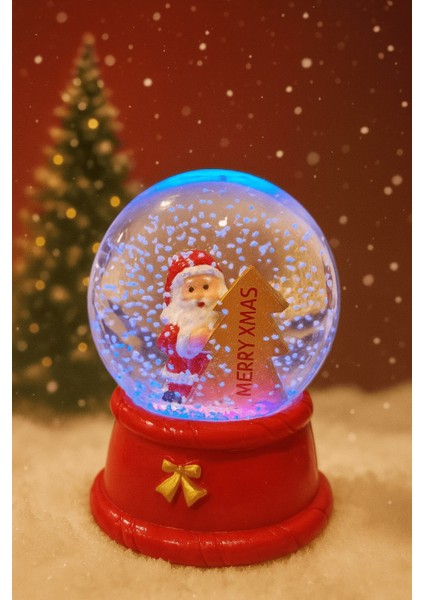 LED Işıklı Merry Xmas 2026 Noel Kar Küresi – 9 cm Orta Boy Dekoratif Hediye - 48