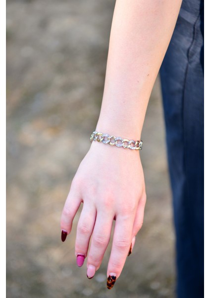 Çift Renkli Zirkon Taşlı Halka Model Kadın Çelik Görünümlü Xp Zincir Bileklik fırsatları