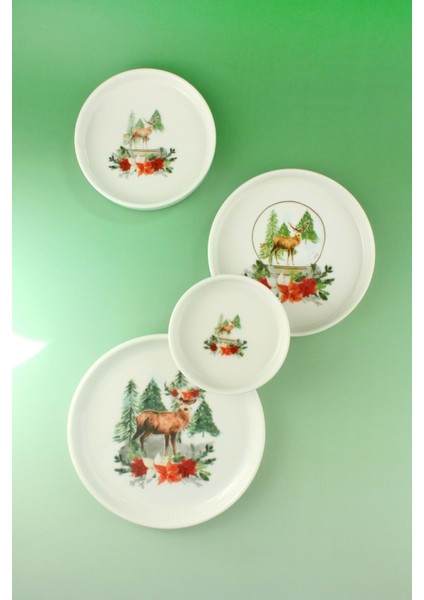 Christmas Deer 4 Boy Porselen Tabak Seti