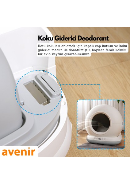 AV-CB02 Akıllı Otomatik Kedi Tuvaleti Kamera Hediyeli App Kontrol 75L Hazne Beyaz indirimleri