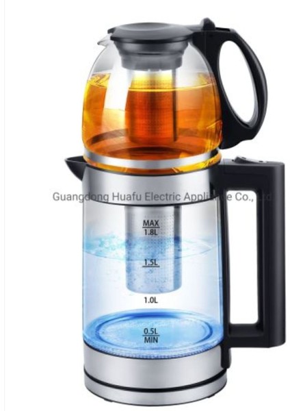 2 Litre Cam Çaycı Kettle Demlikli, Filtreli, Hafif ve Renkli Tasarım