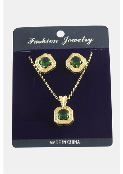 Allzey Kare Zirkon Taşlı Set Kolye-Gümüş Rengi