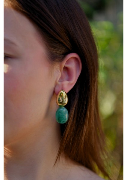 Yeşil Mermer Taşlı Damla Model Şişme Kadın Çelik Görünümlü Xp Küpe fiyatları